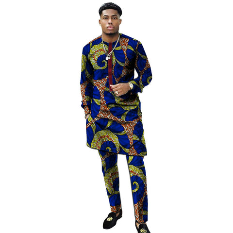 Image of Benino African clothing men's print set shirt with trouser patchwork Ankara-FrenzyAfricanFashion.com