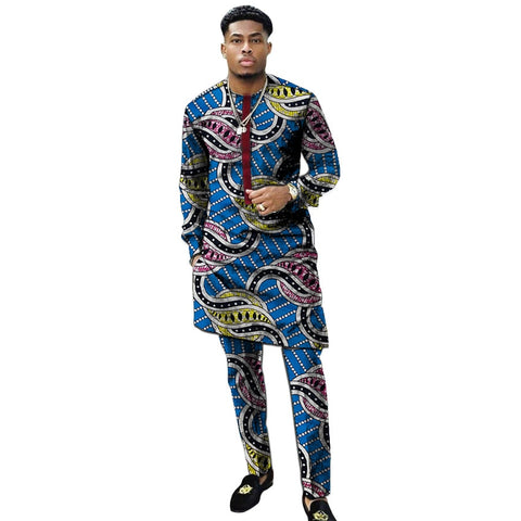 Image of Benino African clothing men's print set shirt with trouser patchwork Ankara-FrenzyAfricanFashion.com