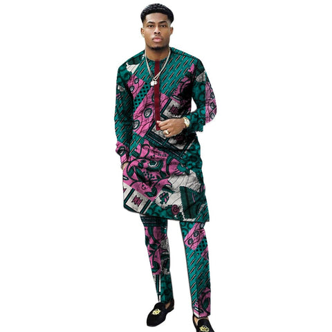 Image of Benino African clothing men's print set shirt with trouser patchwork Ankara-FrenzyAfricanFashion.com
