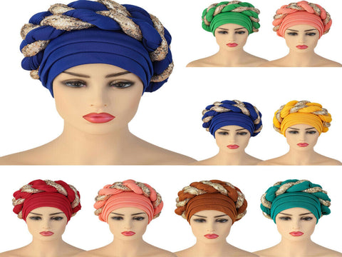 Image of Braided Twisted turbans Headwrap chemo Cap-FrenzyAfricanFashion.com