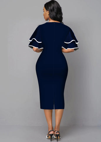 Image of Women Geometric Print Bodycon Dress with layered Sleeves-FrenzyAfricanFashion.com