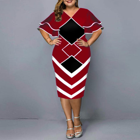 Image of Women Geometric Print Bodycon Dress with layered Sleeves-FrenzyAfricanFashion.com