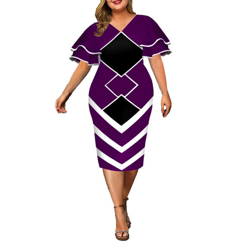 Image of Women Geometric Print Bodycon Dress with layered Sleeves-FrenzyAfricanFashion.com