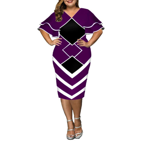 Image of Women Geometric Print Bodycon Dress with layered Sleeves-FrenzyAfricanFashion.com