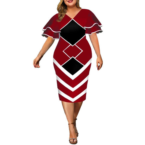 Image of Women Geometric Print Bodycon Dress with layered Sleeves-FrenzyAfricanFashion.com