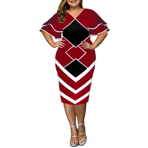 Image of Women Geometric Print Bodycon Dress with layered Sleeves-FrenzyAfricanFashion.com