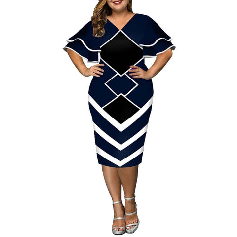 Image of Women Geometric Print Bodycon Dress with layered Sleeves-FrenzyAfricanFashion.com