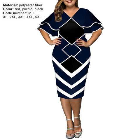 Image of Women Geometric Print Bodycon Dress with layered Sleeves-FrenzyAfricanFashion.com