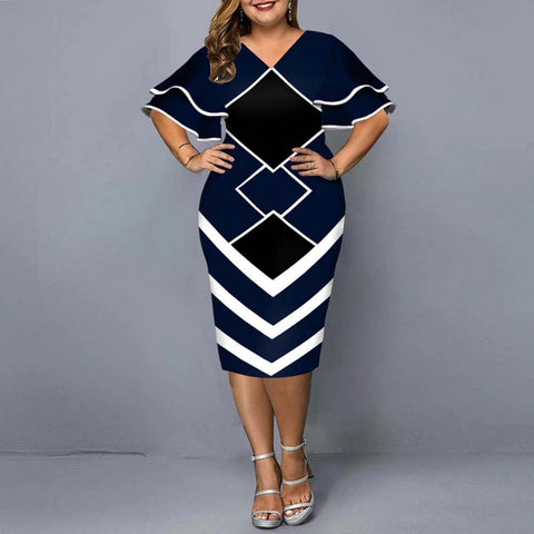 Image of Women Geometric Print Bodycon Dress with layered Sleeves-FrenzyAfricanFashion.com