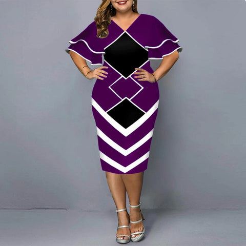 Image of Women Geometric Print Bodycon Dress with layered Sleeves-FrenzyAfricanFashion.com