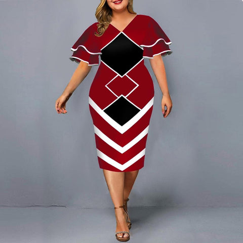 Image of Women Geometric Print Bodycon Dress with layered Sleeves-FrenzyAfricanFashion.com