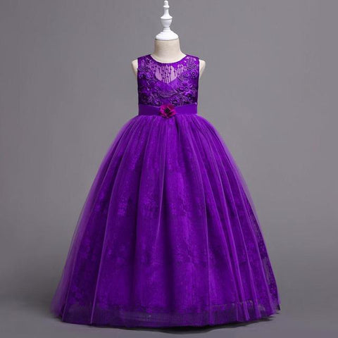Image of Princess Lace Dress Kids Long Flower children Formal Ball Gown-FrenzyAfricanFashion.com