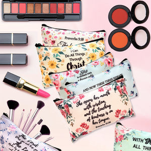 10 Pcs Christian Makeup Bag Bible Pencil Pouch Cover Floral Cosmetic Bags Set Inspirational Religious Gifts Study Supplies For Women, Adults