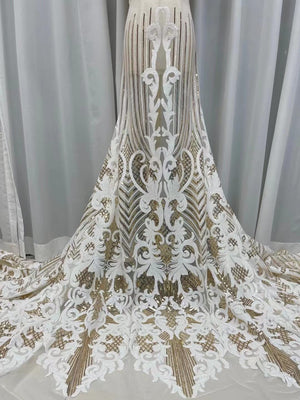 Lace Fabric French Beaded Net Tulle Fabric Embroidered Lace for Dresses -3 YARDS