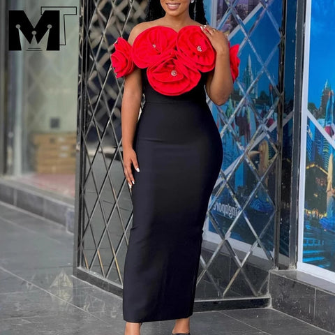 Image of MT elegant cocktail dress for women Sexy Off the Shoulder Big Florals Bandage Bodycon Long DressParty Birthday Homecoming-FrenzyAfricanFashion.com