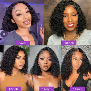 Short Curly Bob Wig For Black Women Brazilian Human Hair Wigs Prepluck With Baby Hair Deep Water Wave Lace Frontal Closure Wig