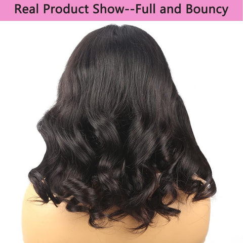 Image of Human Hair Wigs For Women Glueless Body Wave 4x4 Short Bob Wig Lace Closure Wig Peruvian Virgin Wavy Human Hair Wig PrePlucked-FrenzyAfricanFashion.com