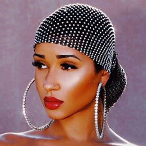 Rhinestone Headpiece Head Scarf Women Hollow Bling Crystal Headband Black Hair Tress Hair Accessories-FrenzyAfricanFashion.com