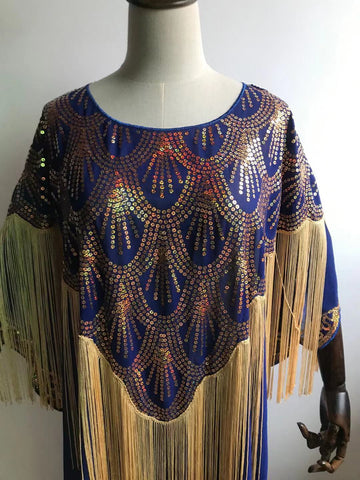 Image of Women Clothing Dashiki Tassel Sequins Loose Dress Free Size-FrenzyAfricanFashion.com