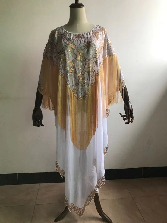 Women Clothing Dashiki Tassel Sequins Loose Dress Free Size-FrenzyAfricanFashion.com