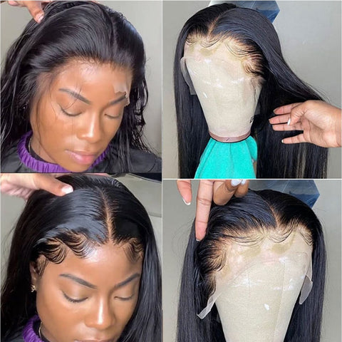 Image of HD Lace Frontal Wig Straight Transparent 13x4 13x6 Lace Front Human Hair Wigs PrePlucked Bone Straight Human Hair Wigs For Women-FrenzyAfricanFashion.com