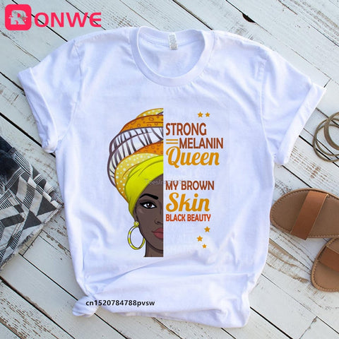 Image of Beauty African Lady Women T shirt African Black Girl History Month Female T-shirt Melanin Tee Shirt-FrenzyAfricanFashion.com