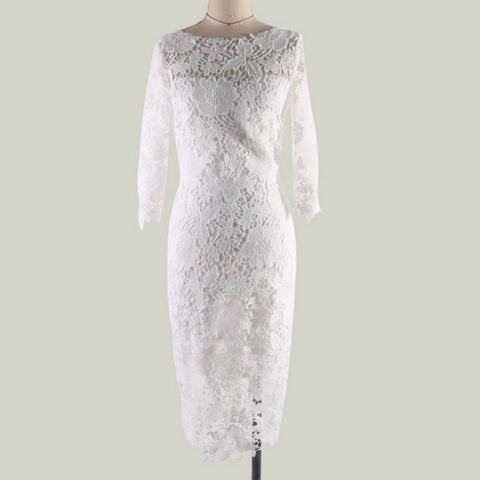 Image of Fashion Designer White Lace Party dress Women Sexy Long Sleeve Lace Crochet Hollow Out Slim Bodycon Dress-FrenzyAfricanFashion.com