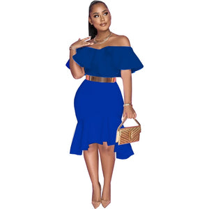 Women Summer Sexy Off-Shoulder Midi White Tunics Dress Ladies Evening Party Fishtail Dresses