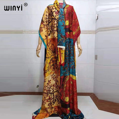 Image of Fancy Abaya Dress Women Print Bohemia Hijab Loose Muslim dress-FrenzyAfricanFashion.com