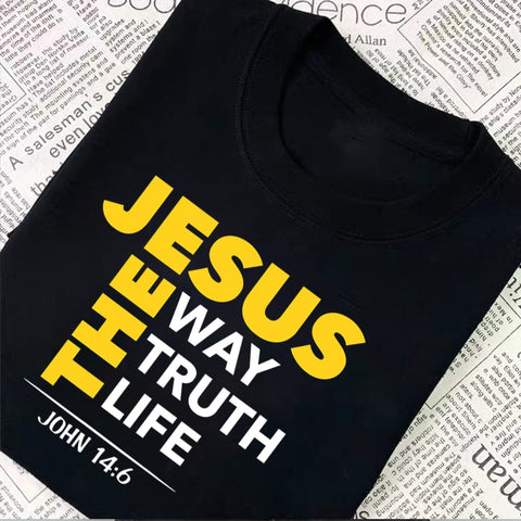 Image of Jesus The Way Truth Life Printed New Style Women T Shirt Christian Religion Slogan Tops Believer Pray God Lady Summer Clothes-FrenzyAfricanFashion.com