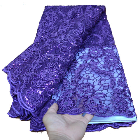 Image of 5 yards High quality African sequins lace fabric wedding Nigerian occasional-FrenzyAfricanFashion.com