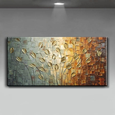 Image of Nordic Art Abstract Leaves Flowers Oil Painting on Canvas Wall Art Posters Prints Wall Pictures for Living Room Home Cuadros-FrenzyAfricanFashion.com