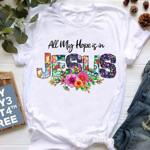 Image of All My Hope Is In Jesus Graphic Print T-Shirt Women-FrenzyAfricanFashion.com