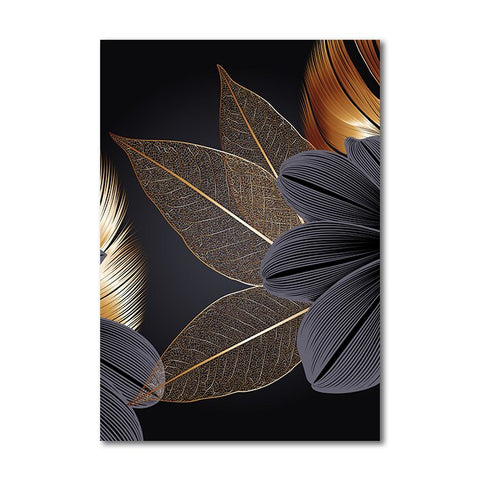 Image of Black Golden Plant Leaf Canvas Poster Print Modern Home Decor Abstract Wall Art Painting Nordic Living Room Decoration Picture-FrenzyAfricanFashion.com
