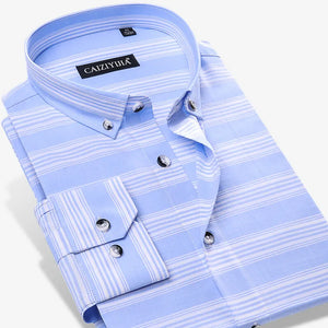 Men's Long-Sleeve Colors Striped Pocketless Shirts Premium Quality 100% Cotton Standard-fit Button-down Daily Casual Tops Shirt-FrenzyAfricanFashion.com