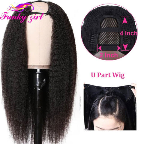 Image of FG Brazilain Kinky Straight Human Hair Wigs Yaki Straight U Part Wig Remy Hair Full Machine Wigs For Black Weman 150% Density-FrenzyAfricanFashion.com