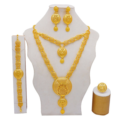 Image of Dubai Jewelry Sets Gold Color Necklace &amp; Earring Set For Women African France Wedding Party Jewelery Ethiopia Bridal Gifts-FrenzyAfricanFashion.com
