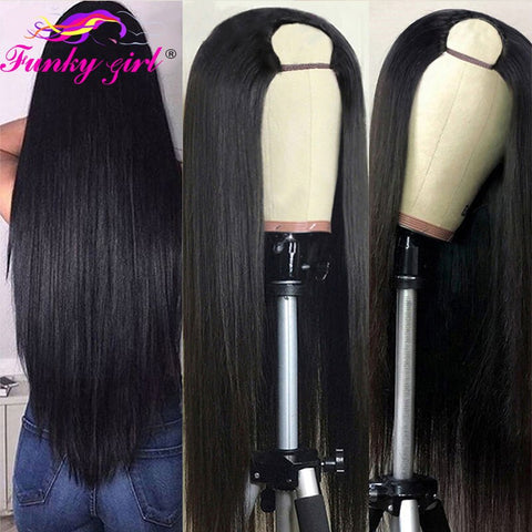 Image of FG Straight U Part 150% Density Natural Brazilian Human Hair Long Wigs Brazilian Straight Wigs Non Lace For Black Women 8-28Inch-FrenzyAfricanFashion.com