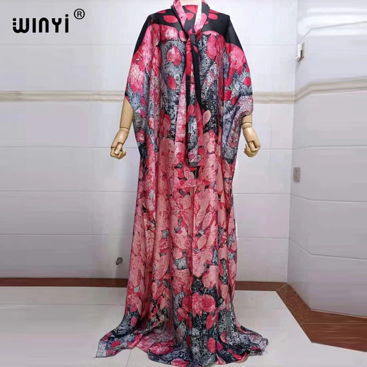 Fancy Abaya Dress Women Print Bohemia Hijab Loose Muslim dress-FrenzyAfricanFashion.com