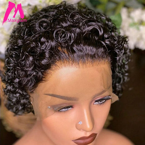 Image of Pixie Cut Wig 99J Deep Wave Lace Wig Afro Curly Short Bob Human Hair-FrenzyAfricanFashion.com