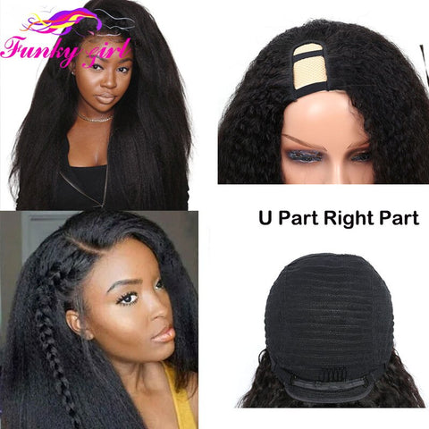 Image of FG Brazilain Kinky Straight Human Hair Wigs Yaki Straight U Part Wig Remy Hair Full Machine Wigs For Black Weman 150% Density-FrenzyAfricanFashion.com