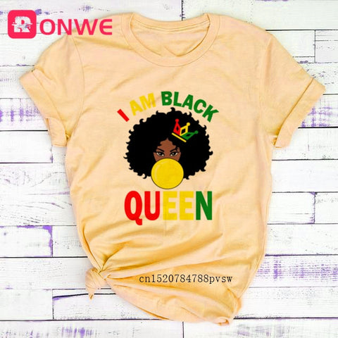 Image of Beauty African Lady Women T shirt African Black Girl History Month Female T-shirt Melanin Tee Shirt-FrenzyAfricanFashion.com