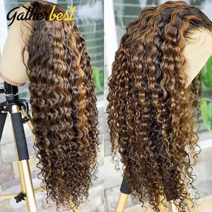 Deep Curly Lace Front Ombre Blonde Curly Wigs Pre Plucked With Baby Hair 180 Density