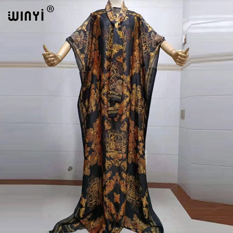 Image of Fancy Abaya Dress Women Print Bohemia Hijab Loose Muslim dress-FrenzyAfricanFashion.com