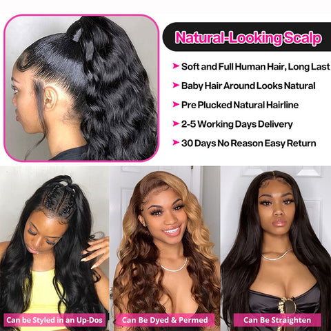 Image of Glueless Lace Front Human Hair Wigs Full Body Wave HD Lace Frontal Wig 13x6 Transparent Lace Wigs For Women Human Hair-FrenzyAfricanFashion.com