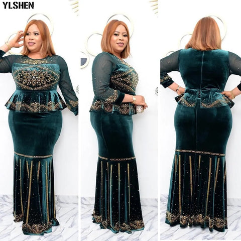 Image of Velvet Long Maxi Dress Ruffles Bodycon Dress Christmas-FrenzyAfricanFashion.com