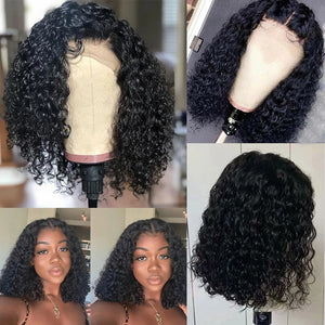Deep Wave 4x4 Lace Closure Pre Plucked Short Bob Lace Frontal Wigs