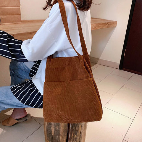 Image of Hylhexyr Corduroy Totes Bag Carry Shoulder Bag Retro Casual Handbags With Inner Pocket For School Work Beach Travel and Shopping-FrenzyAfricanFashion.com