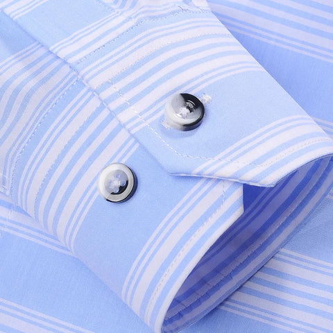 Image of Men's Long-Sleeve Colors Striped Pocketless Shirts Premium Quality 100% Cotton Standard-fit Button-down Daily Casual Tops Shirt-FrenzyAfricanFashion.com