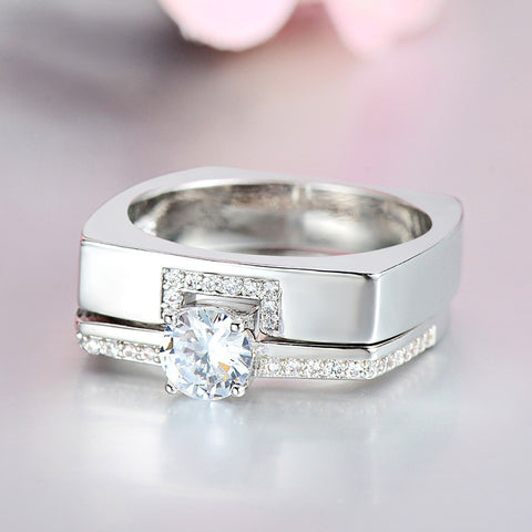 Image of Luxury Female two color white Zircon Ring Set Crystal Bridal Ring Wedding Jewelry Promise Engagement Rings For Women-FrenzyAfricanFashion.com